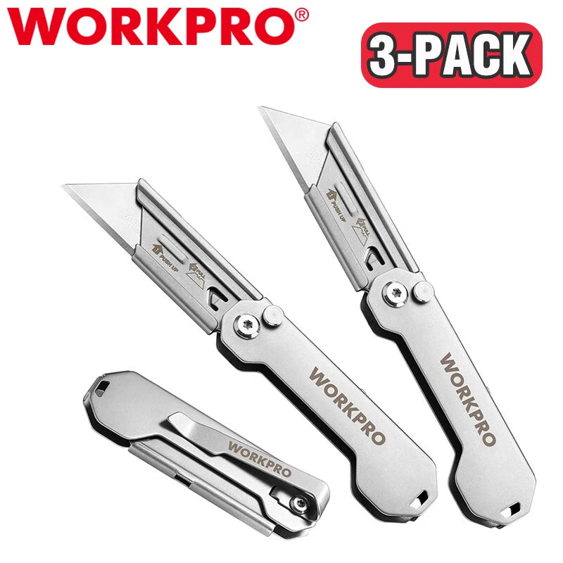 Workpro 3-pack Folding Utility Knife Set Edc Box Cutter Knife Quick