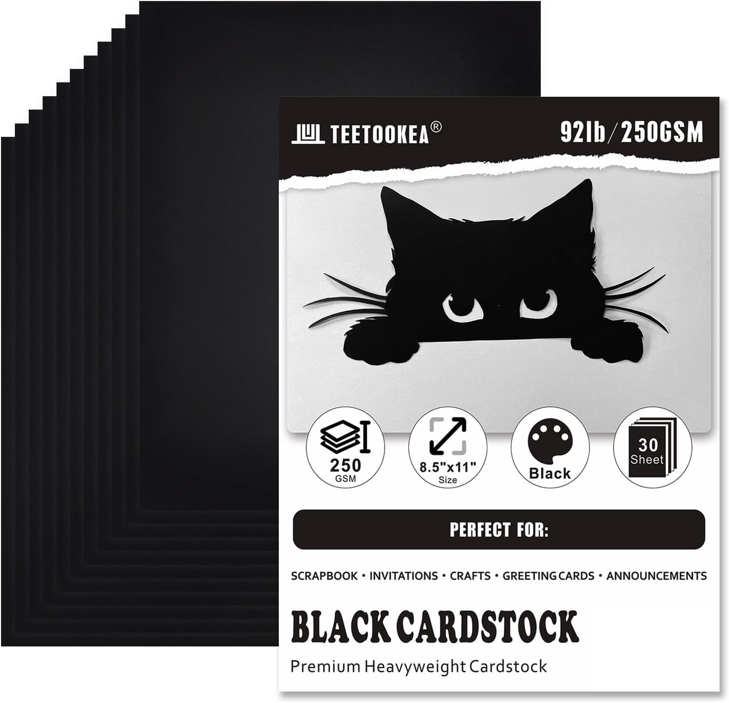 30 Sheets Black Cardstock, 8.5 X 11 Card Stock, 92Lb/250Gsm Thick
