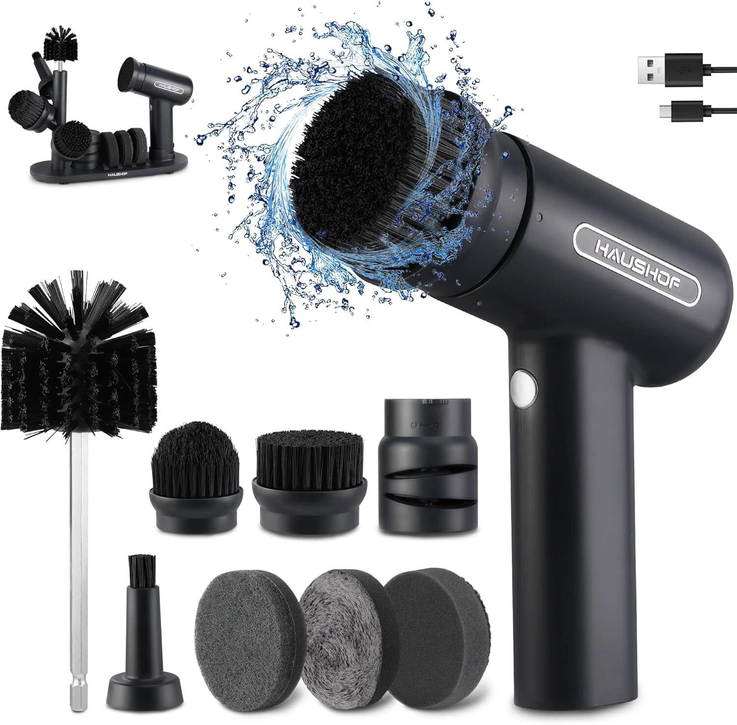 Electric Cordless Spin Scrubber Cleaning Brush With 8 Replaceable