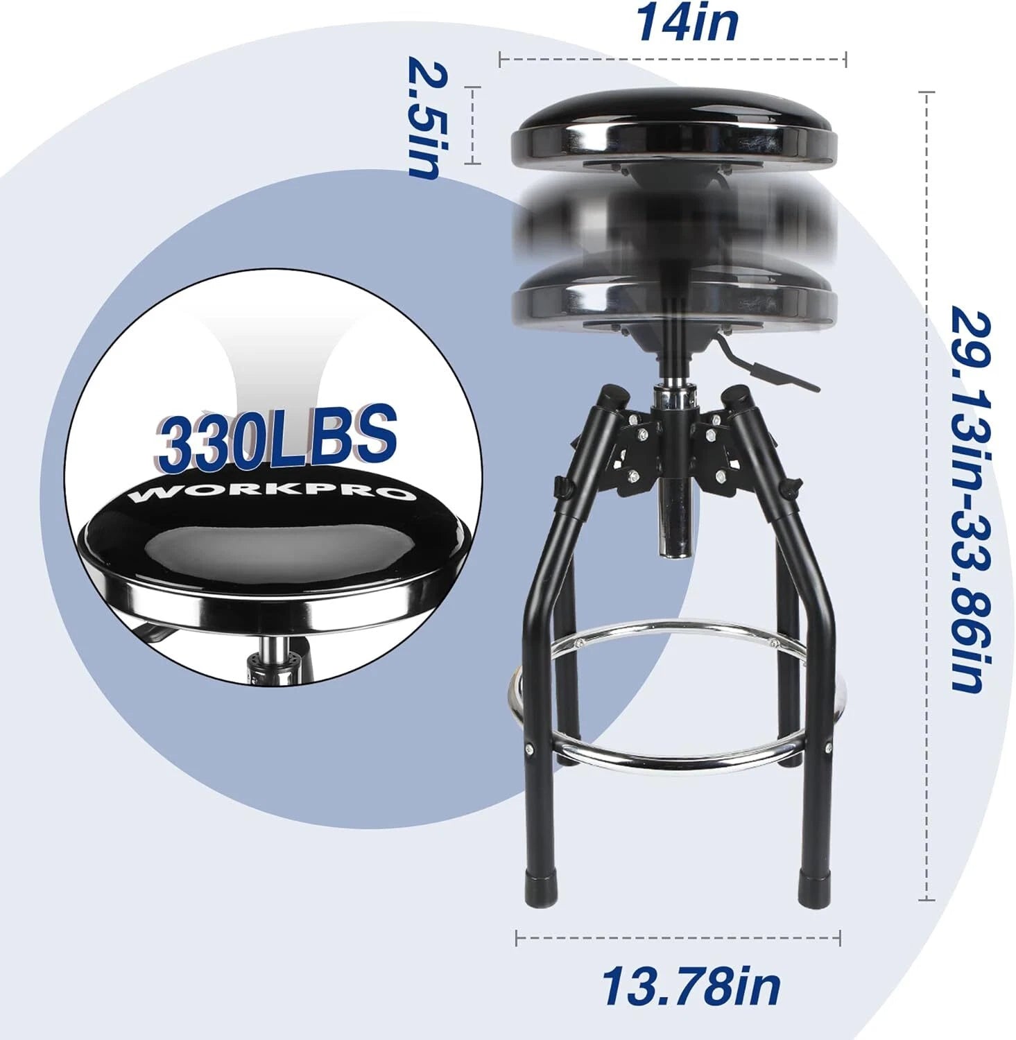 WORKPRO Heavy Duty Adjustable Hydraulic Shop Stool 29in-33.86in Garage Bar Stool