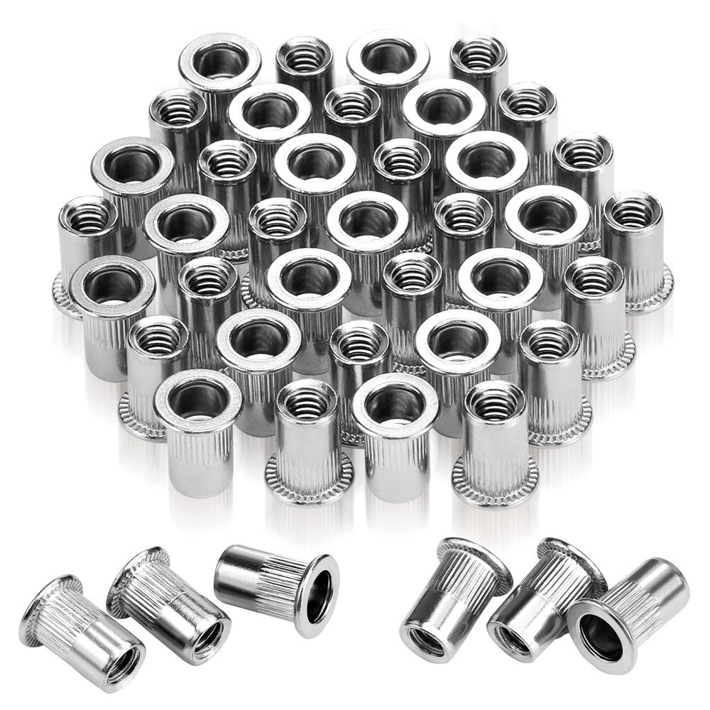 WORKPRO 50PC Rivet Nuts 1/4"-20 Flat Head Threaded Insert Stainless Steel Rivnut