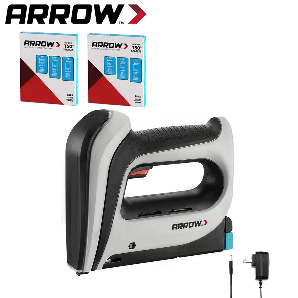 Arrow Cordless Staple Gun Kit Electric Stapler 1/4" 3/8" 1/2" T50