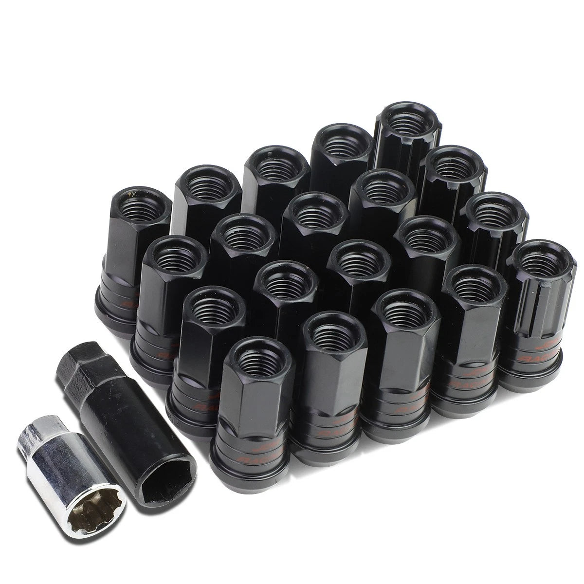 Steel Black 16 Lug+4 Rim Lock Nuts+key M12x1.25 25mm Od/45mm Tall