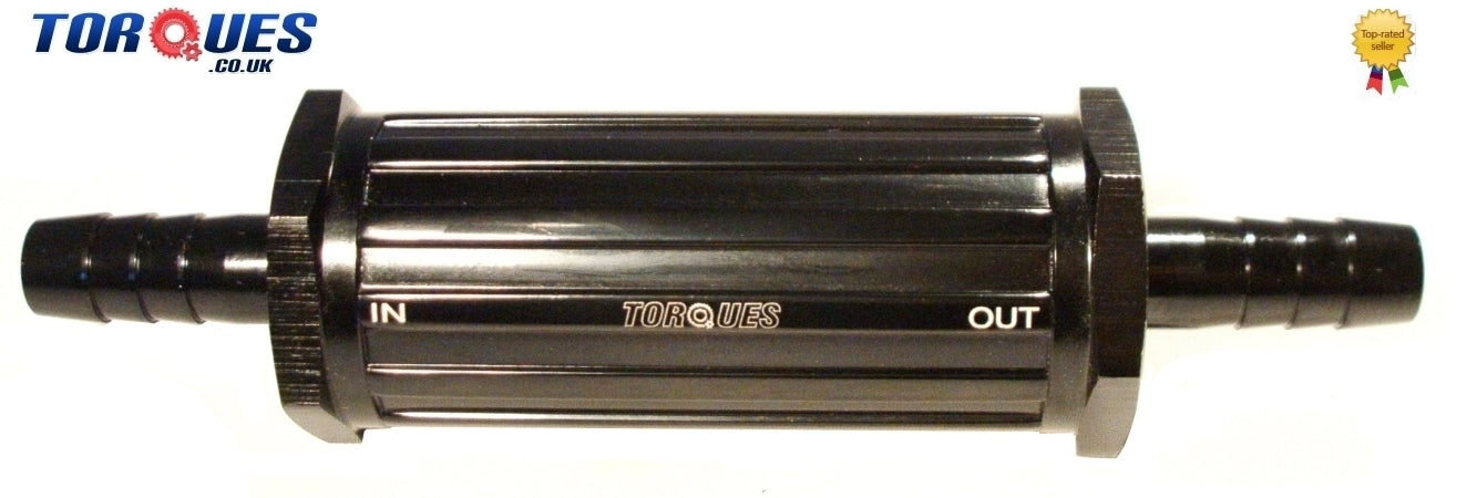 8mm 5/16" Barbed Black Push On Aluminium Fuel Filter 30 Micron Race