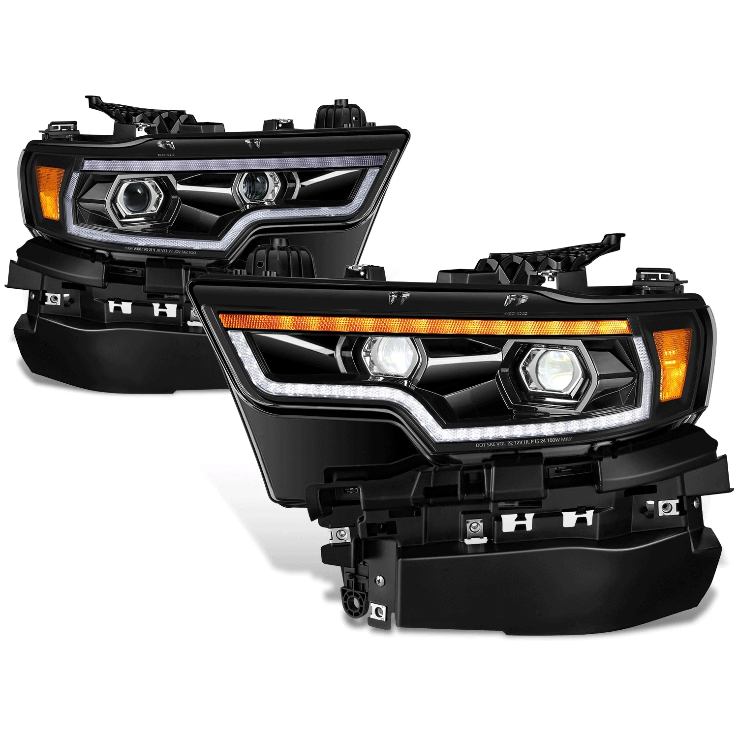 Fit 19-24 Ram 1500 Black Amber Projector Full Led Bar 3d Switchback