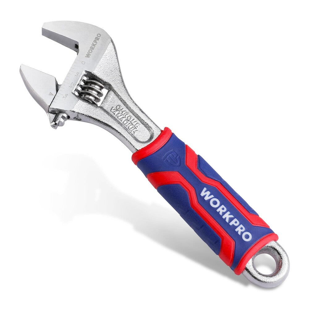WORKPRO 6-inch Adjustable Wrench Wide Jaw Opening Wrench Metric/SAE Scale Wrench