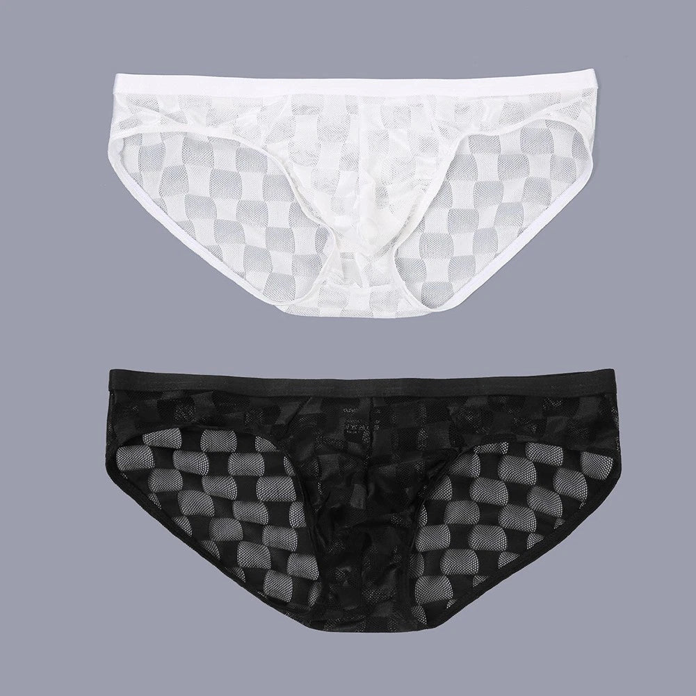 Mens Checkered Mesh Boxer Shorts Breathable Underwear Low Waist For