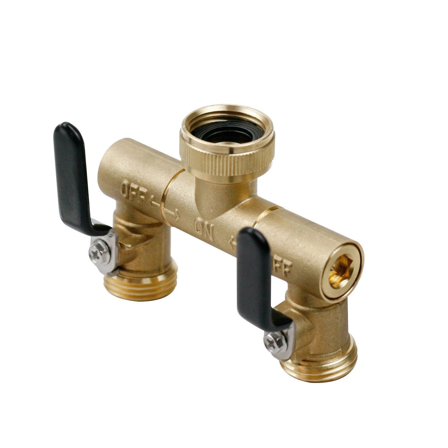 Brass Dual Hose Splitter With Ergonomic Curve Handle And 60 Percent