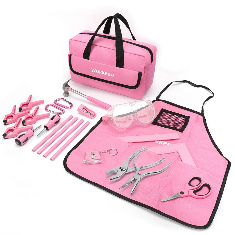 Workpro Pink Kid Tool Kit Home Diy Woodworking | Built Supply Co