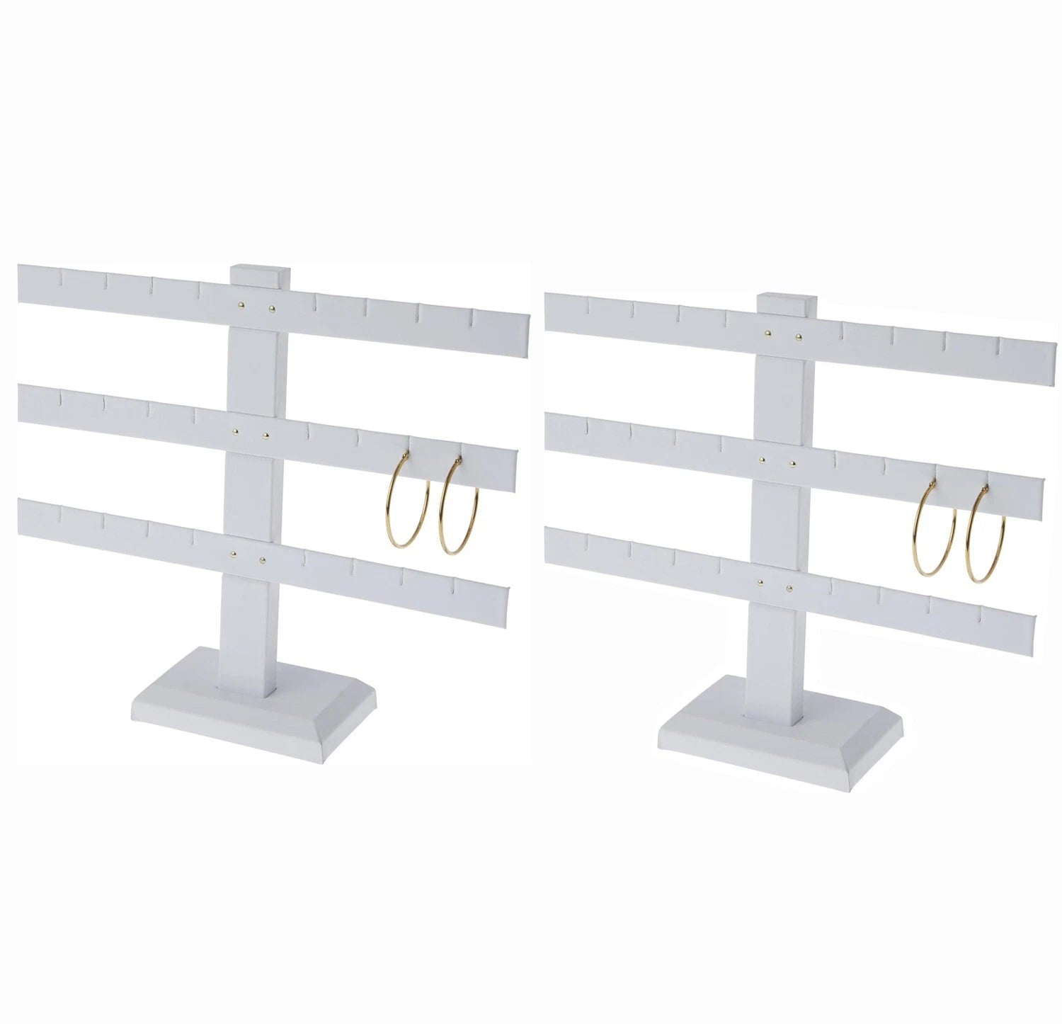 Display Jewelry Showcase White Faux Leather 3 Bars Earring Stand 10''