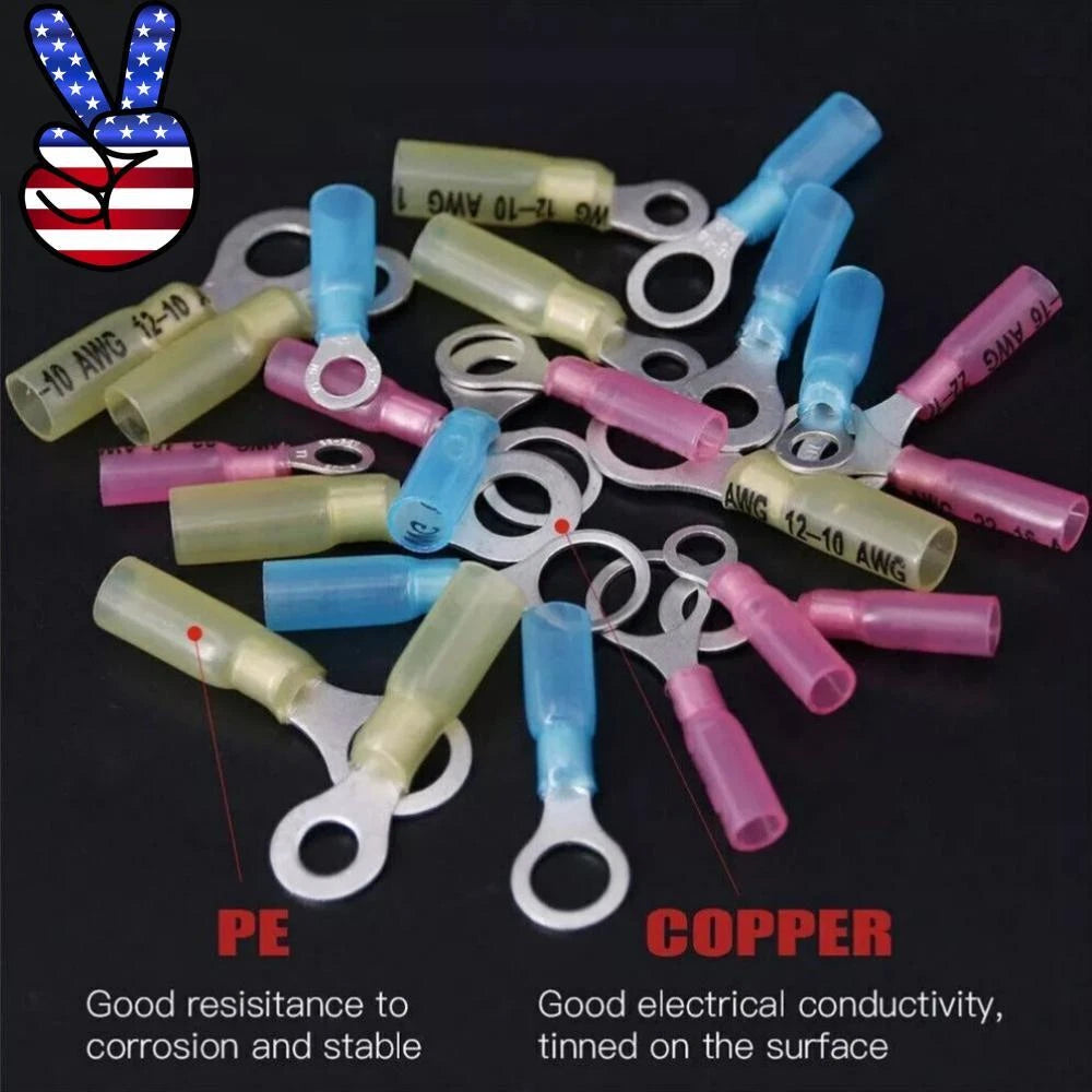 50-200x Heat Shrink Ring Terminals 22-10awg Wire Crimp Connectors