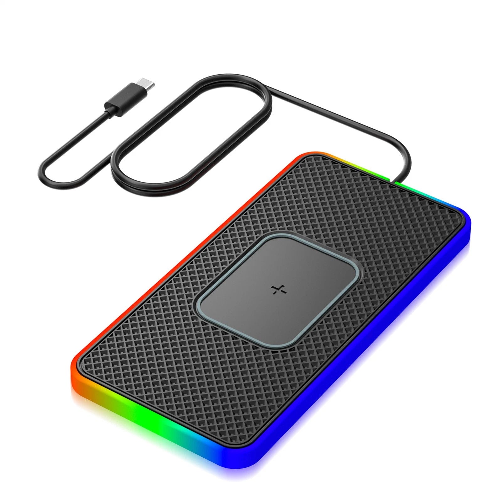 15W Type-c Car Wireless Charger With Rgb Silicone Non Slip Pad