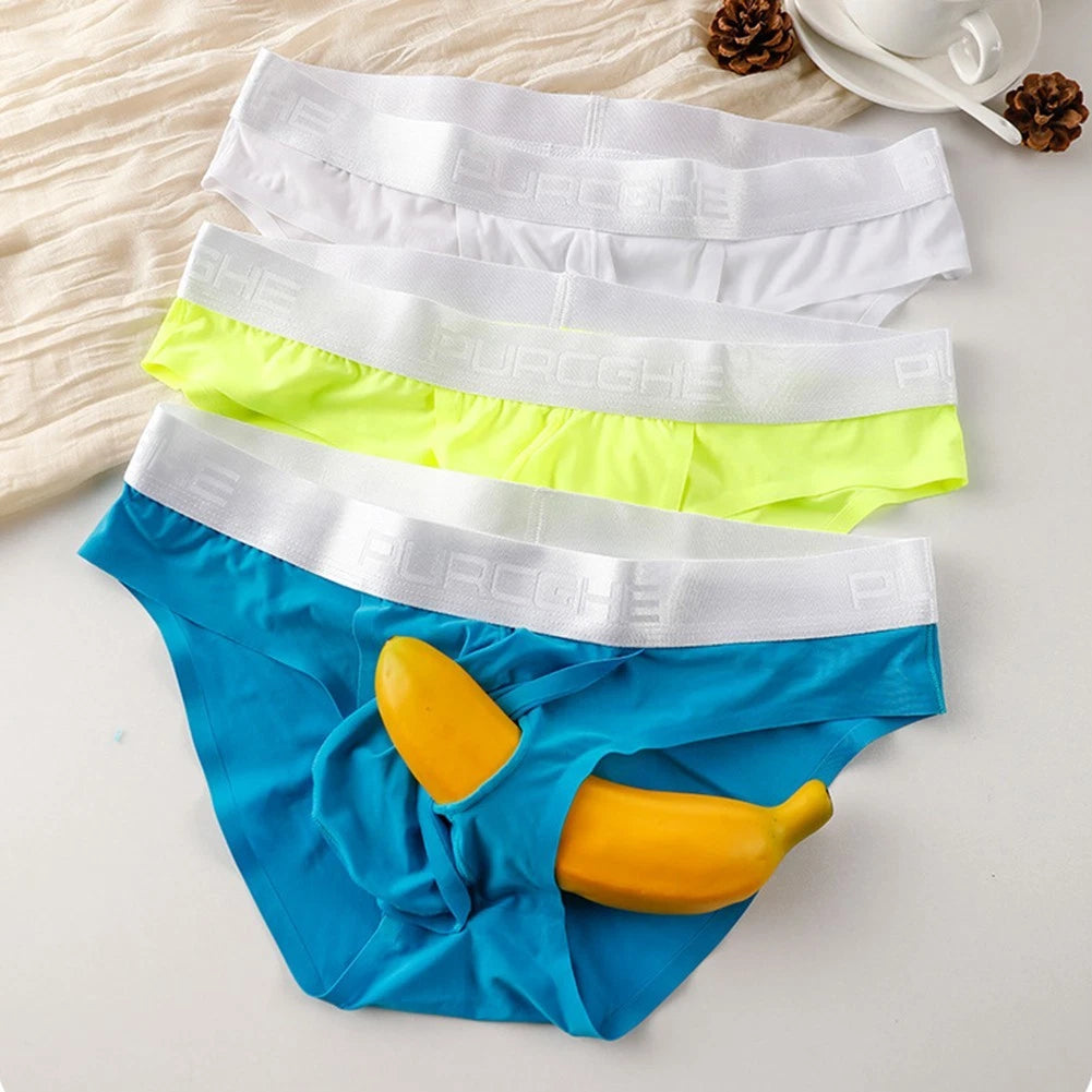Men Seamless Ice Silk Briefs For Ultra Thin Separate U Pouch