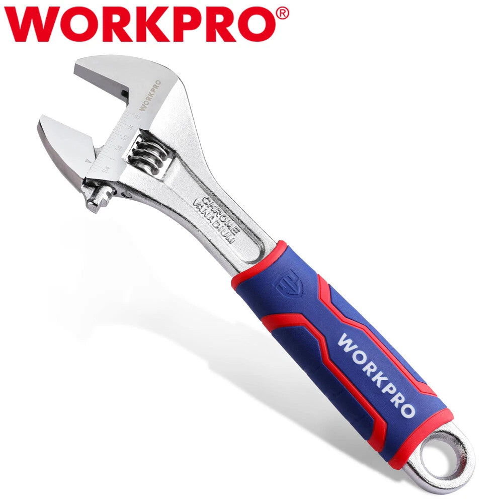 WORKPRO (250mm) 10inch Adjustable Wrench Cr-V Wide Jaw Opening Wrench Metric/SAE