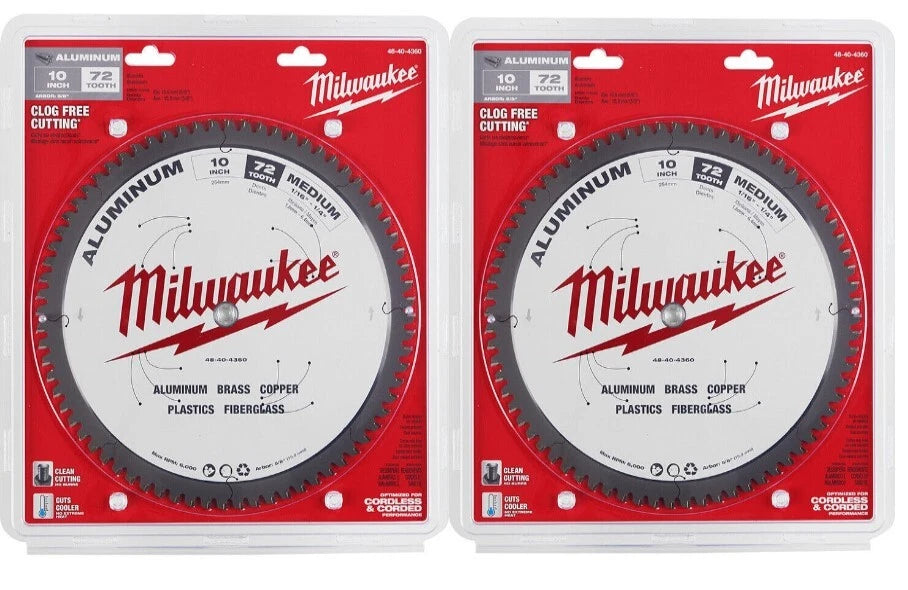 2 MILWAUKEE 10" ALUMINUM METAL CUTTING CARBIDE CIRCULAR SAW BLADE 72T 48-40-4360
