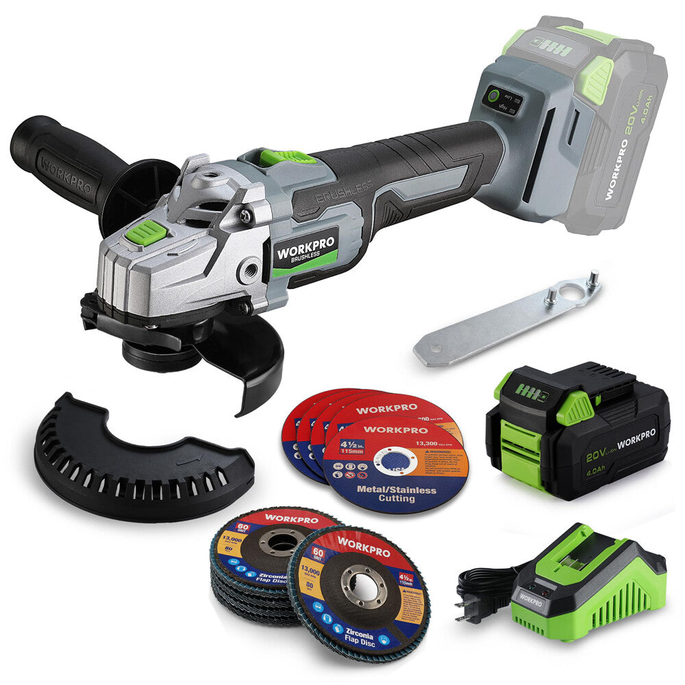 WORKPRO 20V Cordless Angle Grinder Kit 4-1/2" Disc by WORKPRO