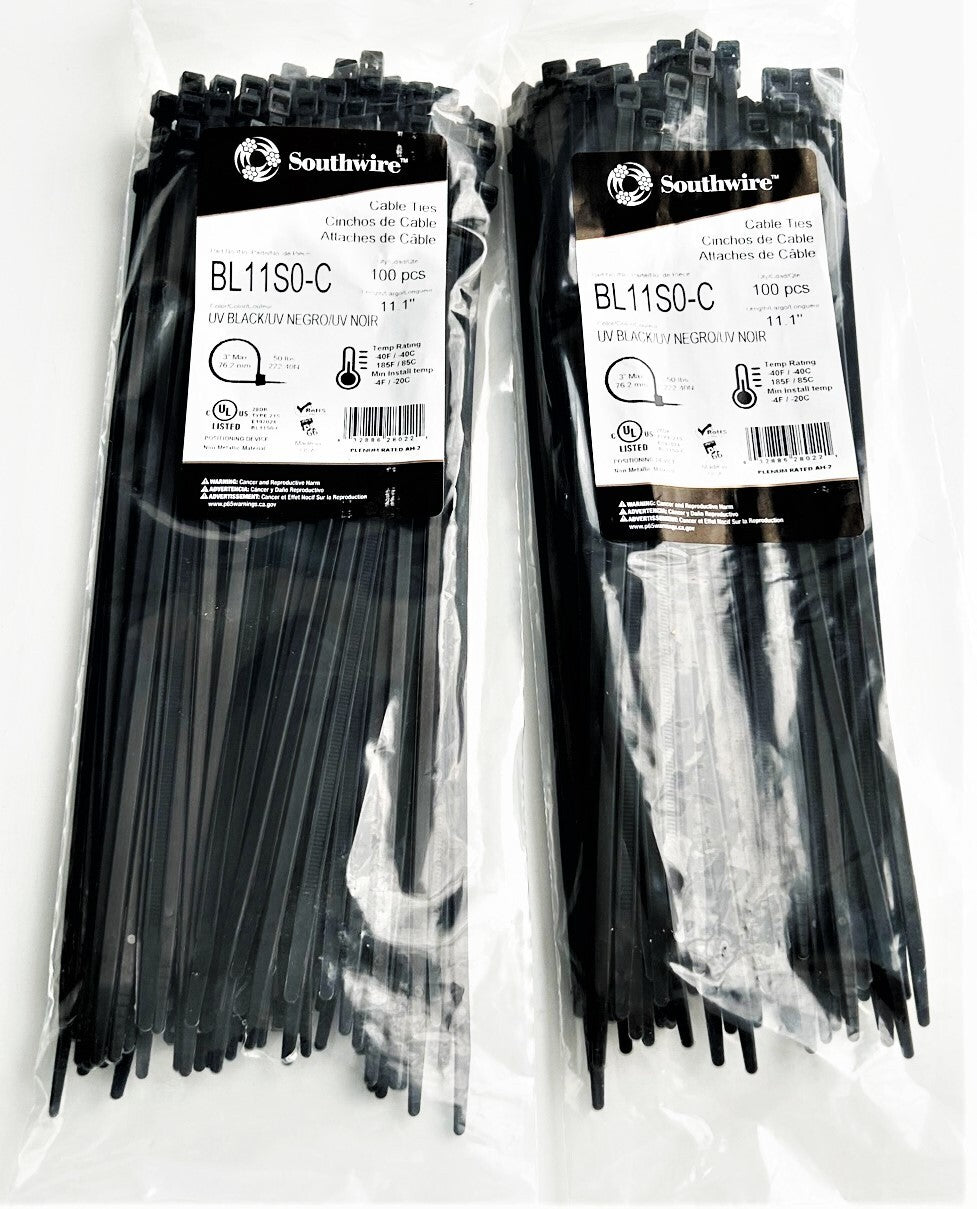 200 Southwire 11" UV Black Nylon Cable Zip Ties