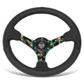 350mm 3" Nrg 3-spoke Black Leather Flower Pattern Black Stitching