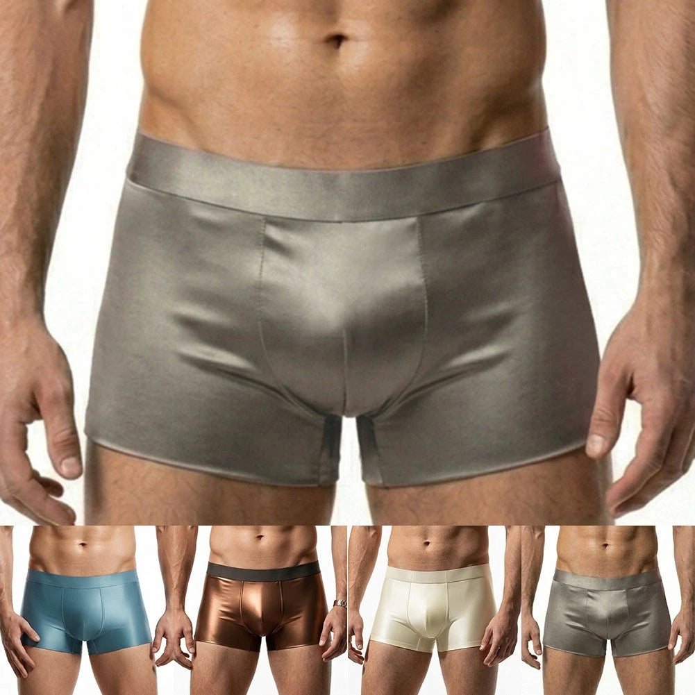 Glossy Satin-like Men's Boxer Shorts Ice Silk Seamless U Pouch