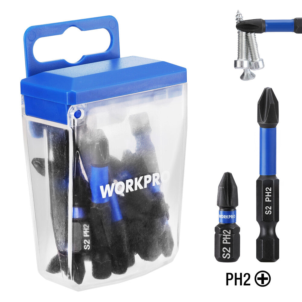 WORKPRO 16pcs PH2 Impact Phillips Bits by WORKPRO