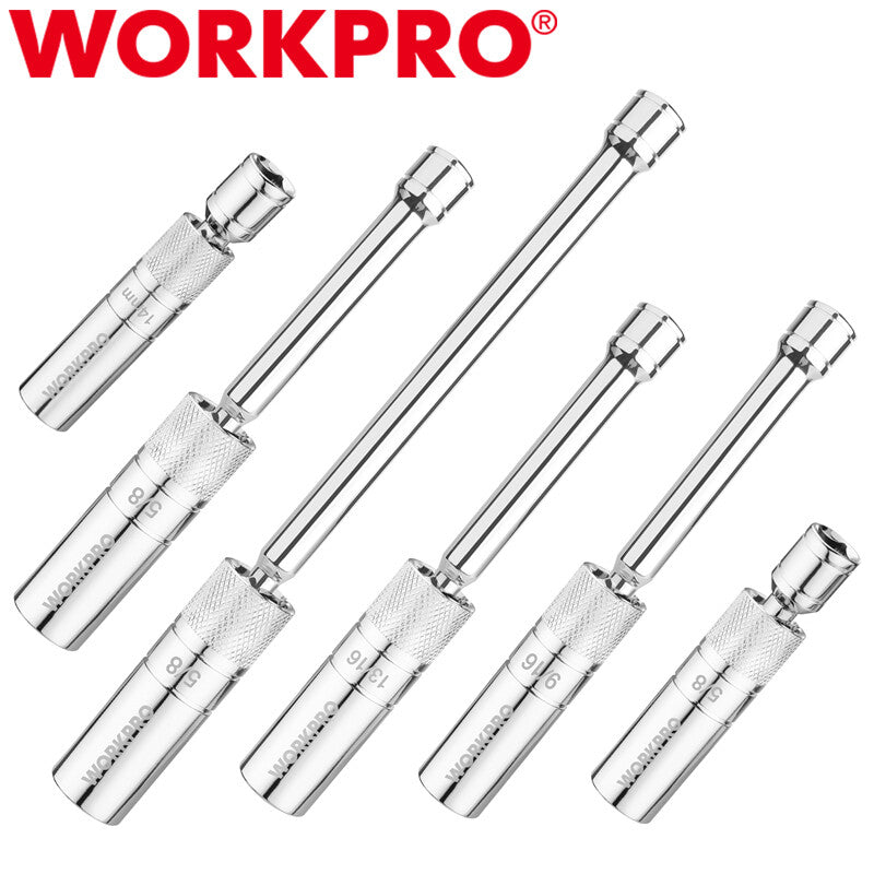 Workpro 6PCS Magnetic Swivel Spark Plug Socket Set 12pt 9/16"-13/16"