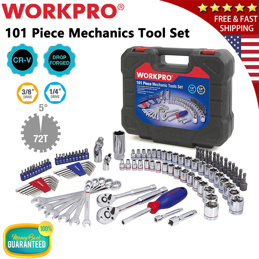 WORKPRO 140/101/39Pcs 3/8" 1/4" Drive Wrench Socket Set SAE Metric by WORKPRO