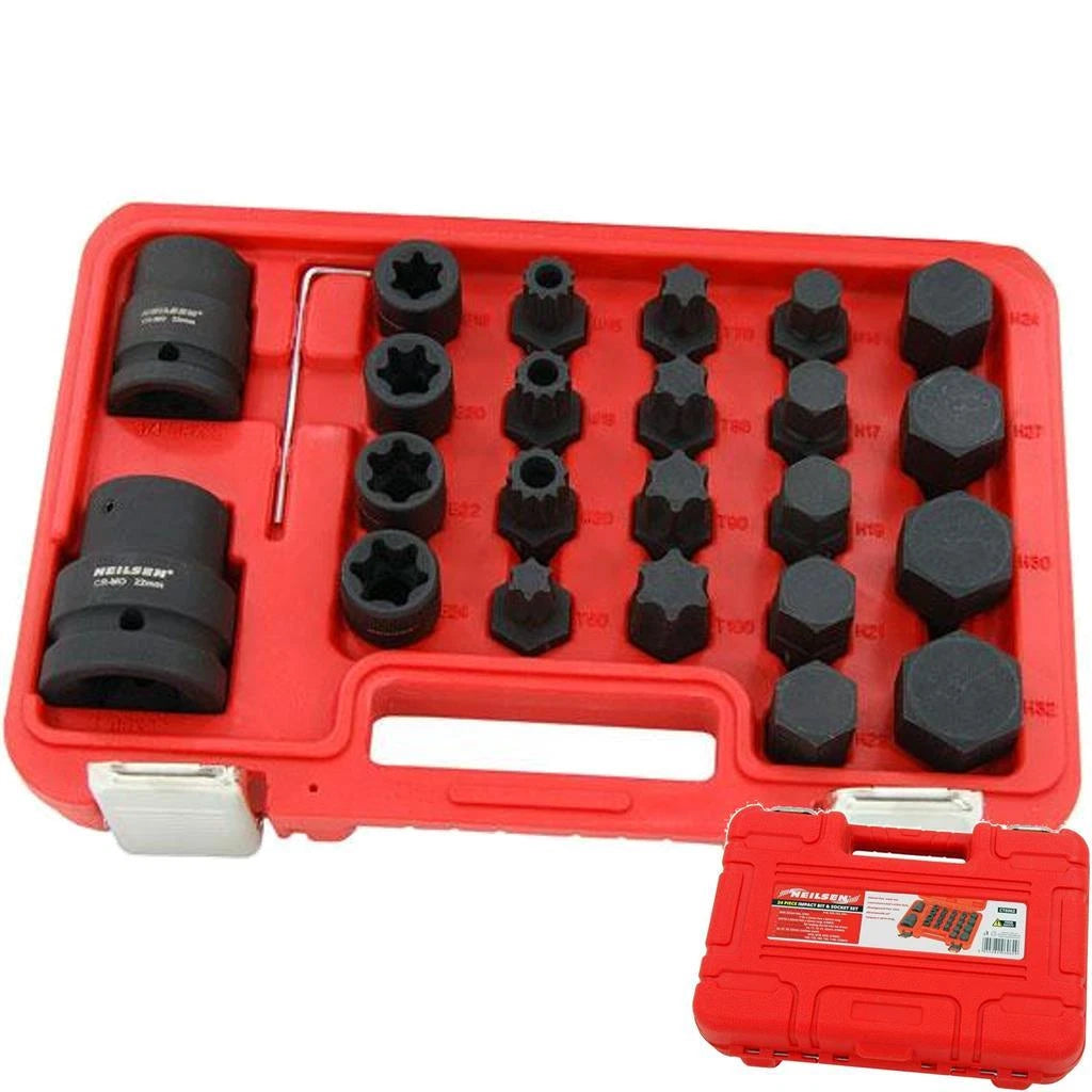 Neilsen 1/2" 3/4" 1" Metric Star Sockets Spline Hex Bit Impact Socket