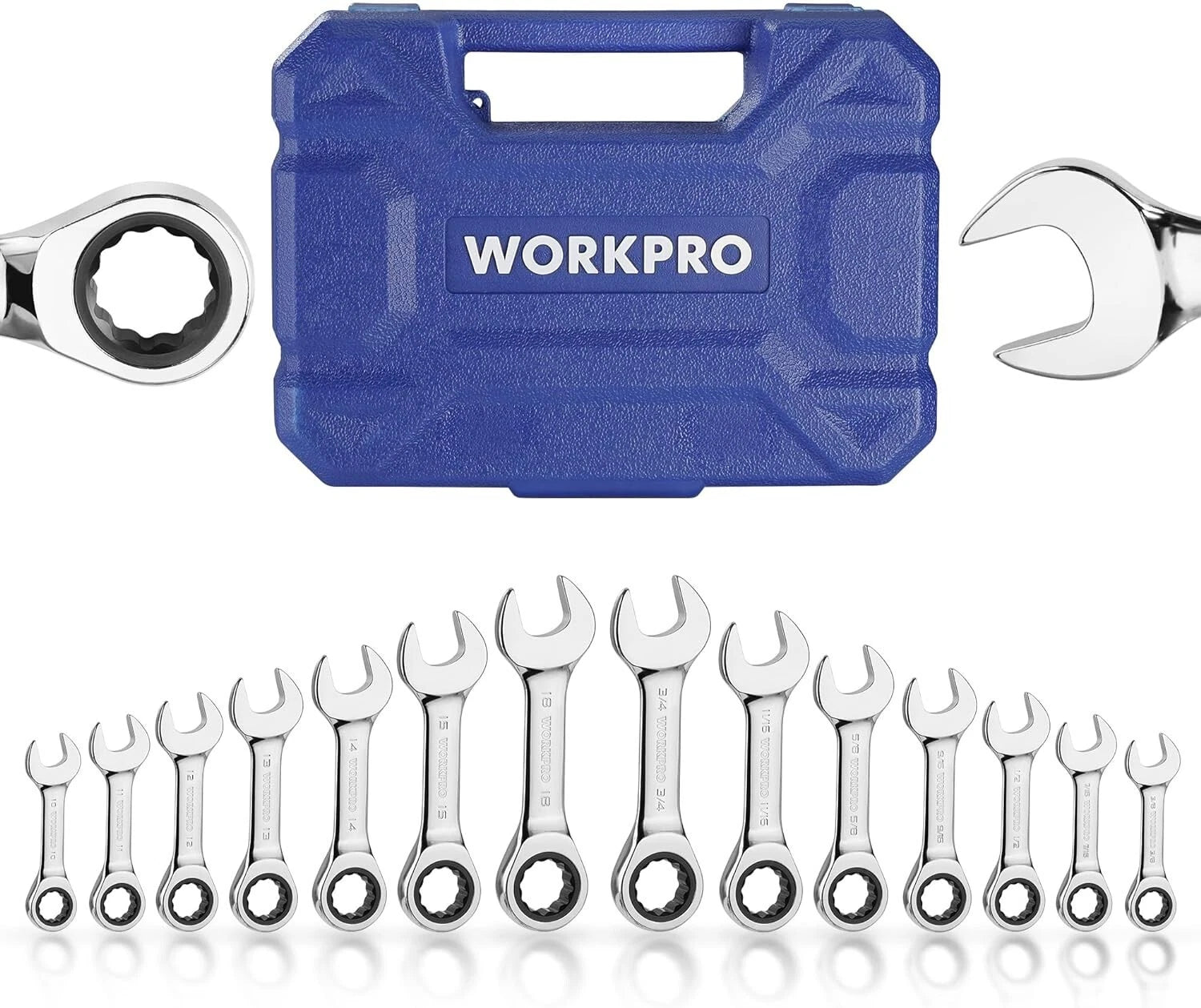 Workpro 14-piece Ratcheting Combination Stubby Wrench Set, 72 Teeth