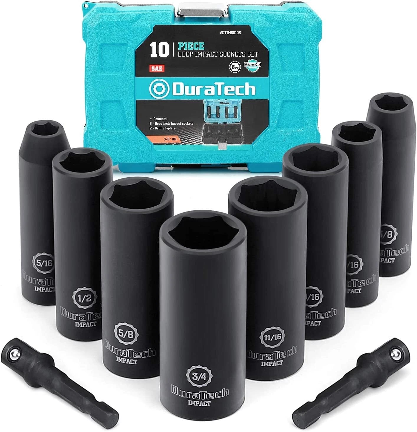 Duratech 3/8" Dr Deep Impact Socket Set 1/4" Hexagon Extension Bars 6