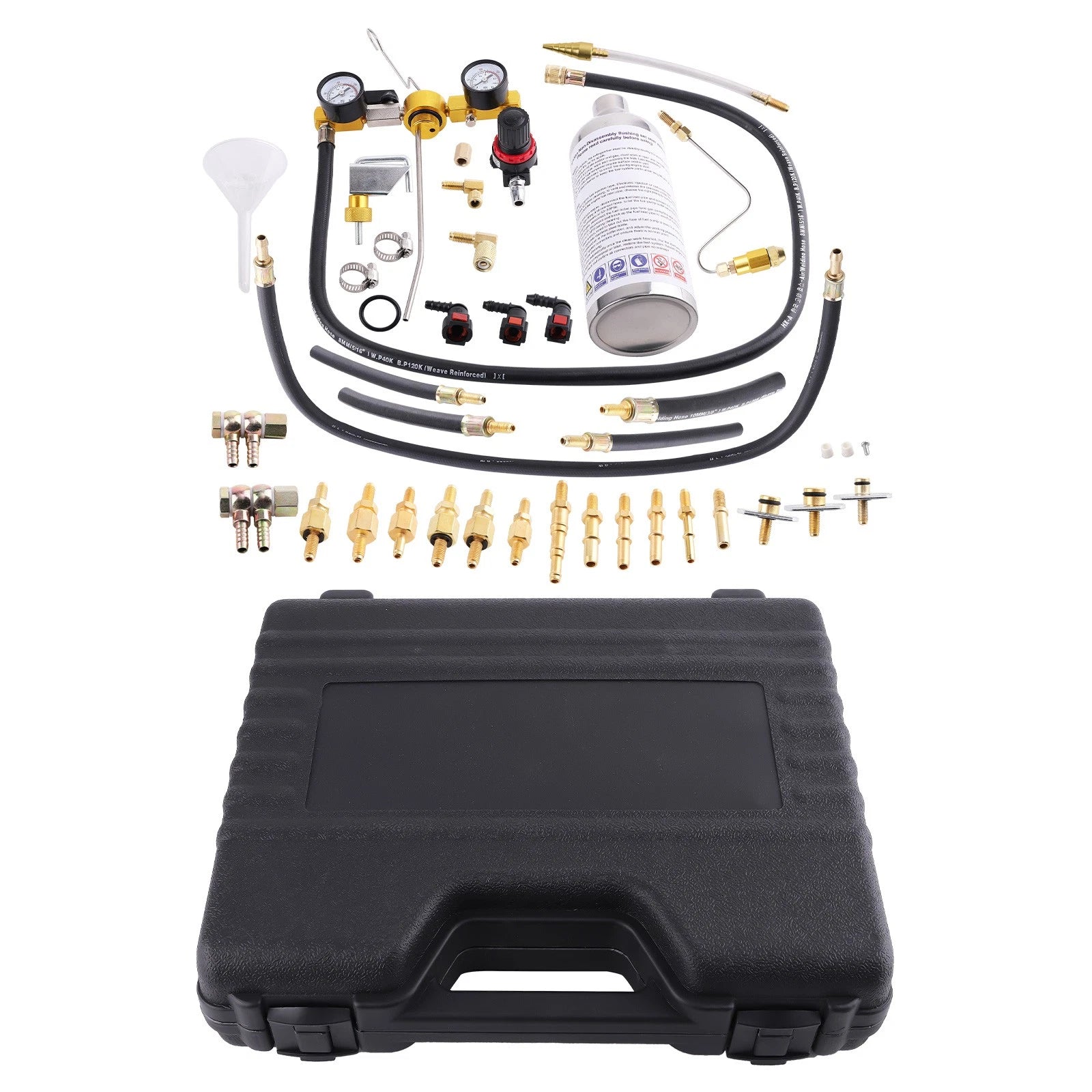 Fuel System Cleaner Tool Kit for Gas Cars with Pressure Gauge &amp; Adapters 600ml