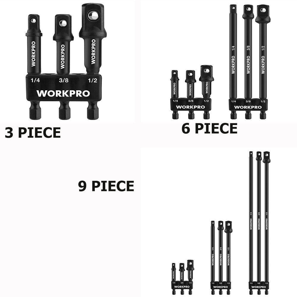 Workpro Socket Adapter Extension Set 1/4 3/8 1/2" Drive by Workpro