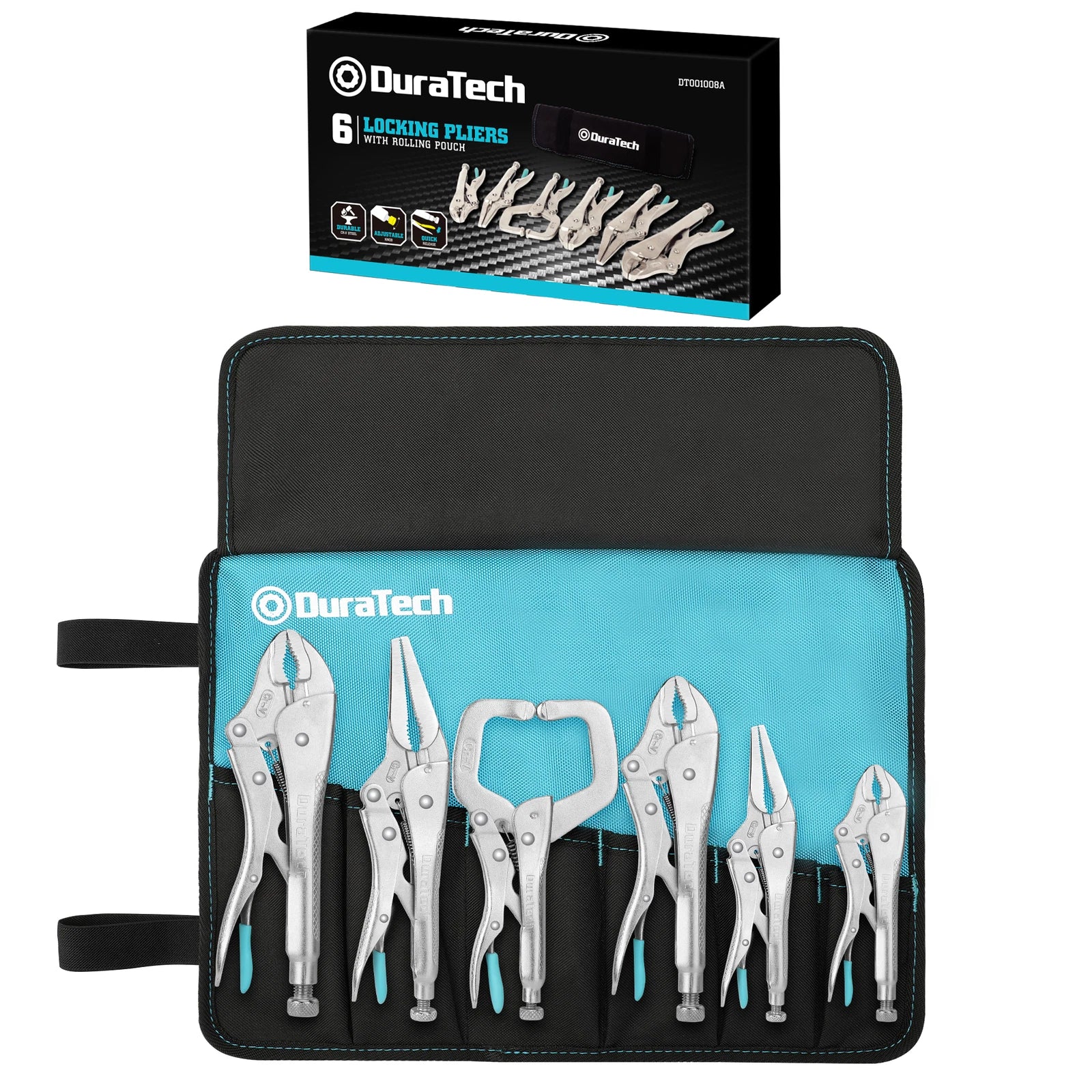 Duratech Locking Pliers Set Long Nose Curved Jaw C-clamp Locking