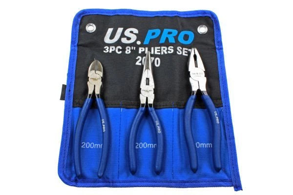 Us Pro Plier Set Side Cutter Long Nose Combination Pliers 8" 200mm