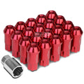 Open End M12x1.5 50mm Tall 25mm Od Red Aluminum Jdm Lug Nuts+lock Key
