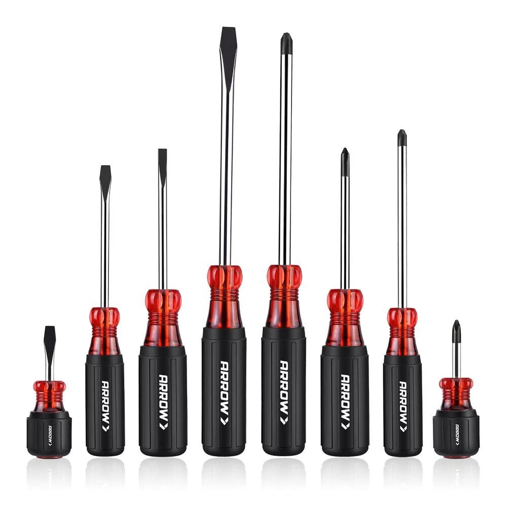 ARROW 8PIECE Magnetic Screwdriver Set Stubby Screwdriver Phillips Flat Head Tips