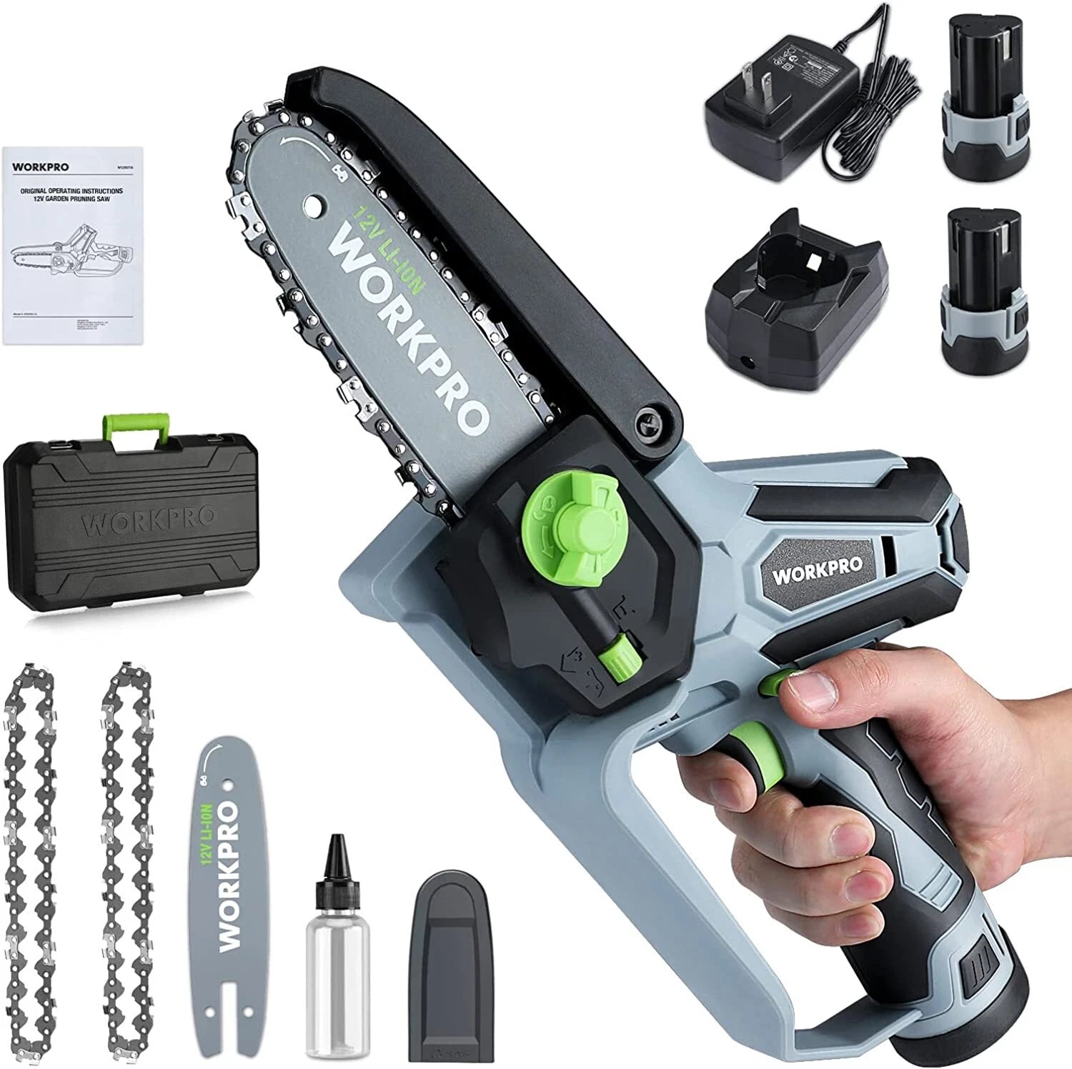 Workpro Mini Chain Saw 6.3" Cordless Electric Compact Wood Chainsaw