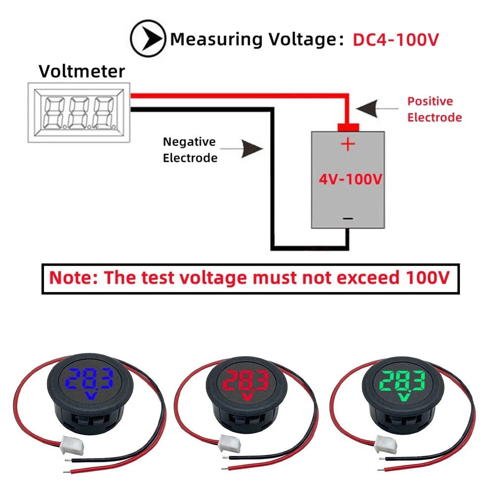 Dc5100v Digital Display Round Voltmeter For Car Dc 5 To 100V
