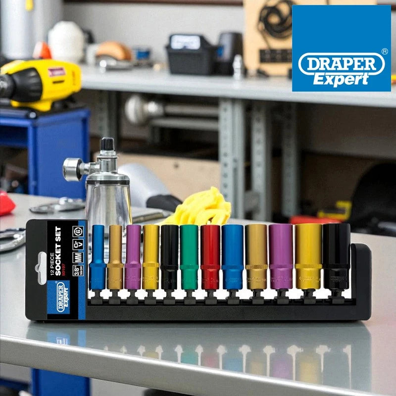 3/8" Sq Dr Deep Socket Set Metric Colour Coded Chrome Vanadium Draper