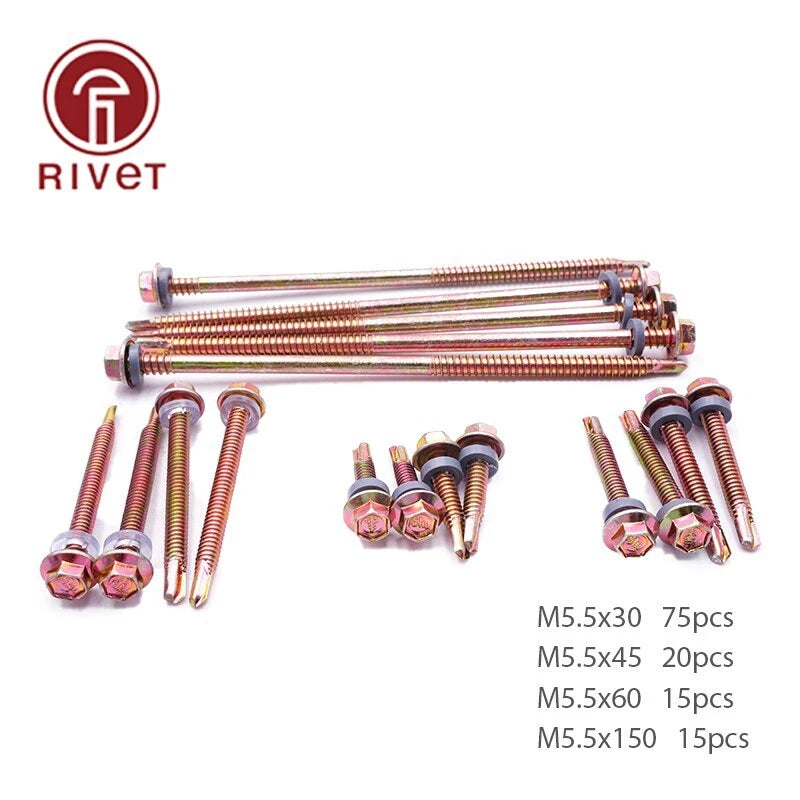 M5.5 Hexagon Flange Head Wood Screw Kit Hex Washer Head Self Drilling