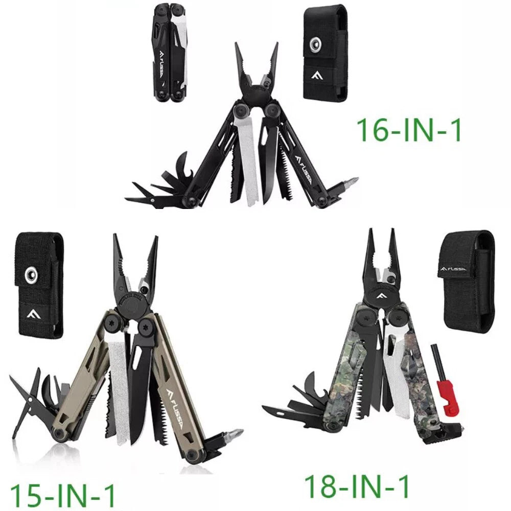 FLISSA 15-in-1/16-in-<wbr/>1/18-in-1 Multi-Color Stainless Steel Multitool with Sheath