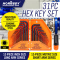 31PC Long Arm Hex Key SAE Metric Cr-V Allen L Wrench Driver Tool Set New