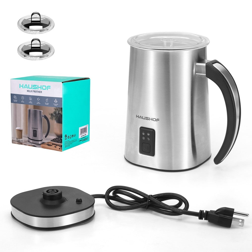 HAUSHOF 4-in1 Electric Milk Frother Steamer Large Automatic Warm Cold