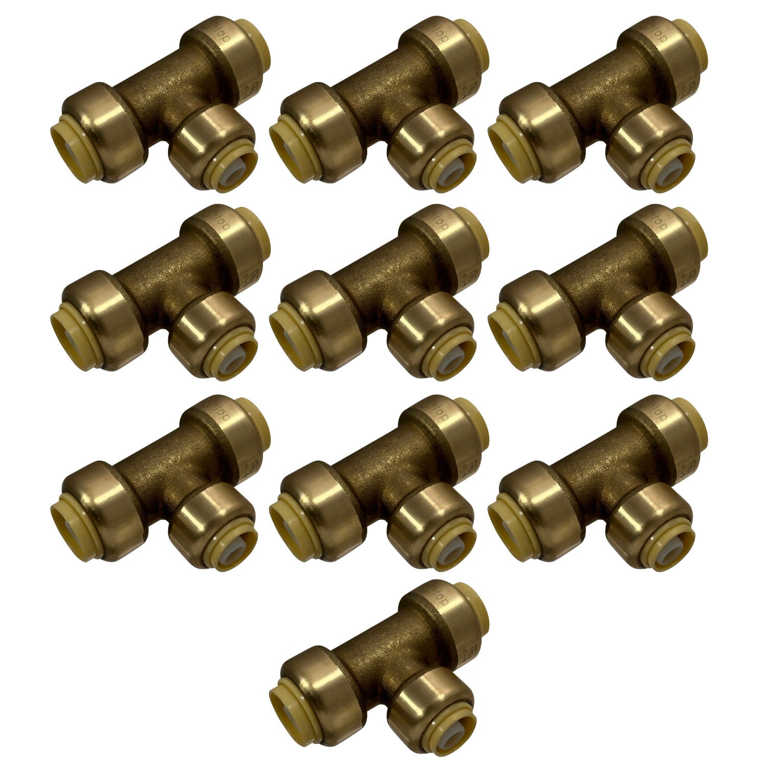 10 Pack XFITTING 1/2" x 1/2" x 3/8" Push Fit Tee, Push