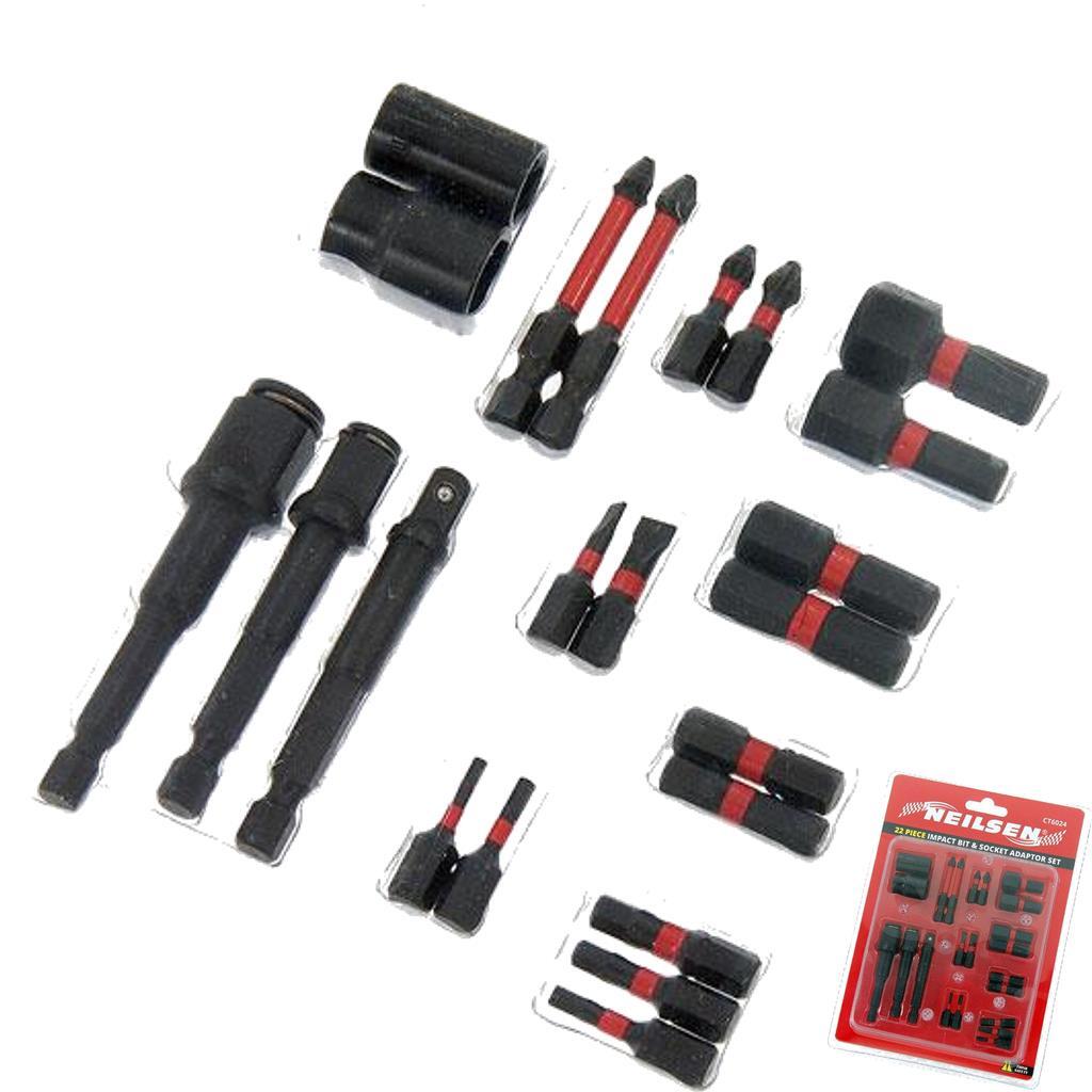 Neilsen 22pc Impact Bit Set Drill Driver Screwdriver Bits Adaptor Flat Pozi Hex by Neilsen