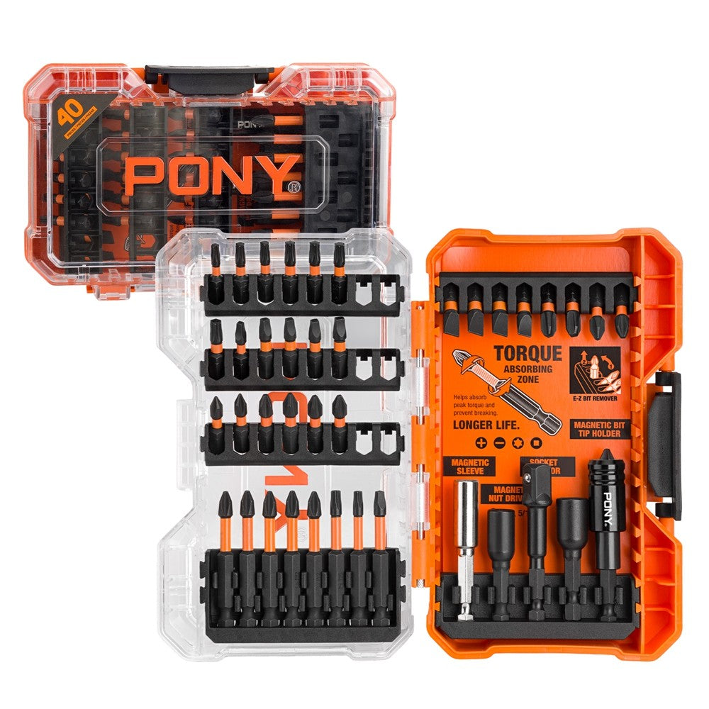 PONY 40PC Impact Screwdriver Bit Set 1/4'' Hex 1" 2-1/4" Long Impact