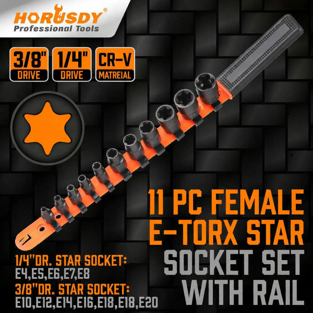 11PC Female E-TORX Star Socket Set External E4-E20 Torque 3/8" 1/4"