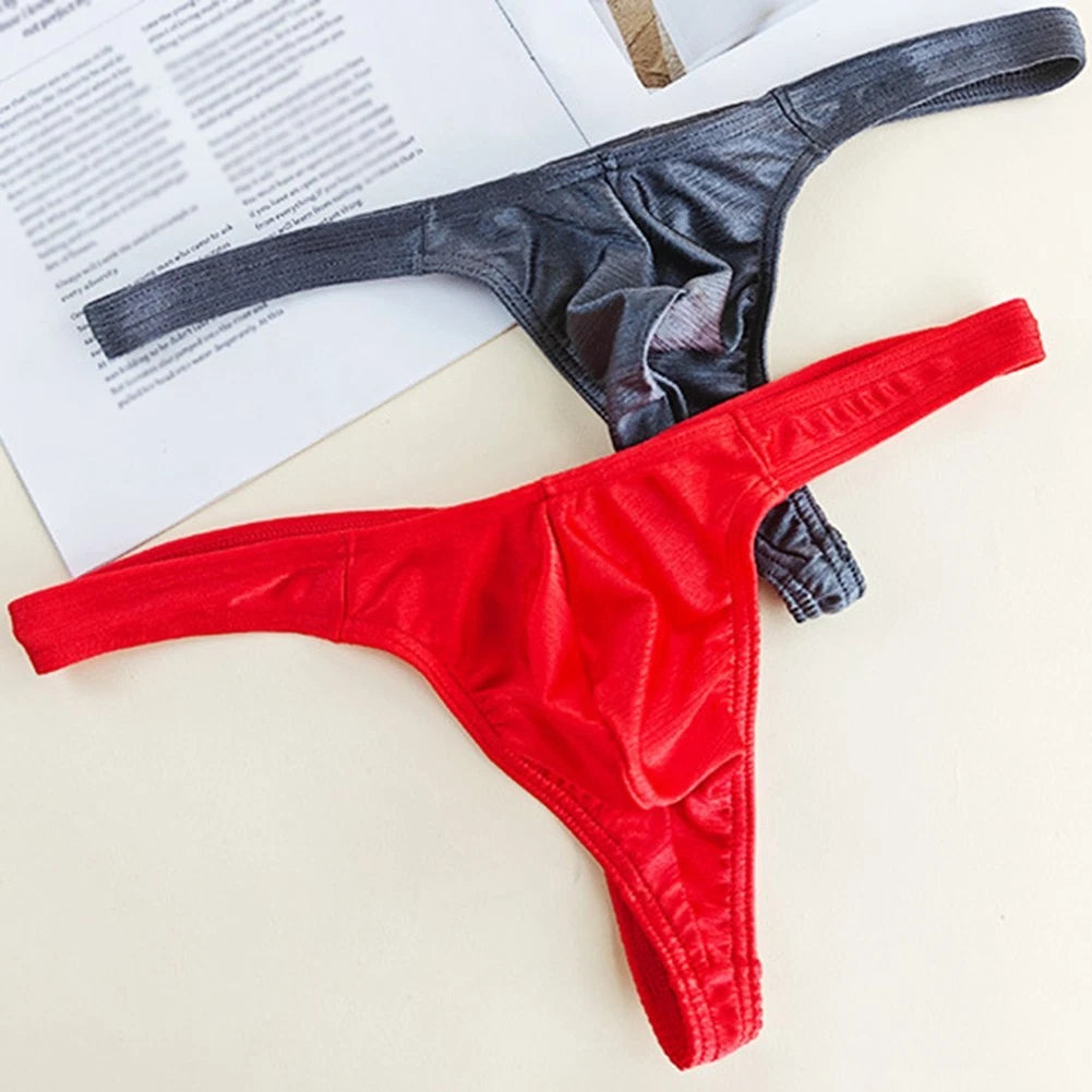 Low Waist Mens Glossy G Strings Breathable Thong Underpants Solid