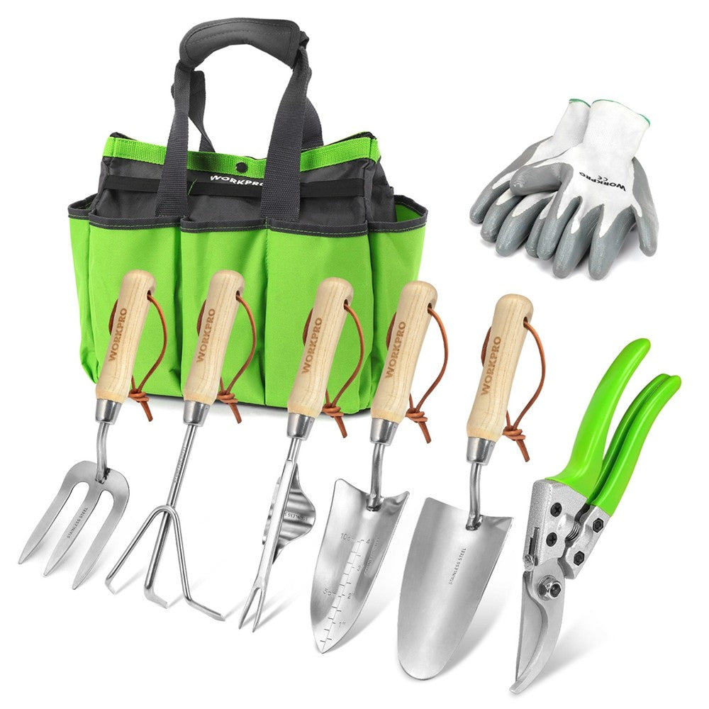 WORKPRO Garden Tools Set 8 Piece, Stainless Steel Heavy Duty Gardening