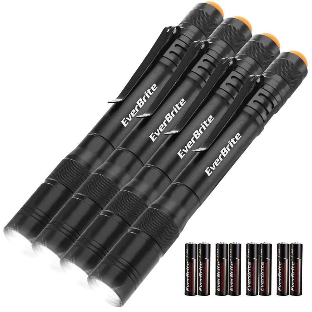 EverBrite 4PCS LED Pocket Pen Light Flashlight Aluminum Flashlight 8