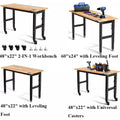 48"X22"/60''x2<wbr/>4" Heavy-Duty Adjustable Workbench Rubber Wood Top W/Power Outlets